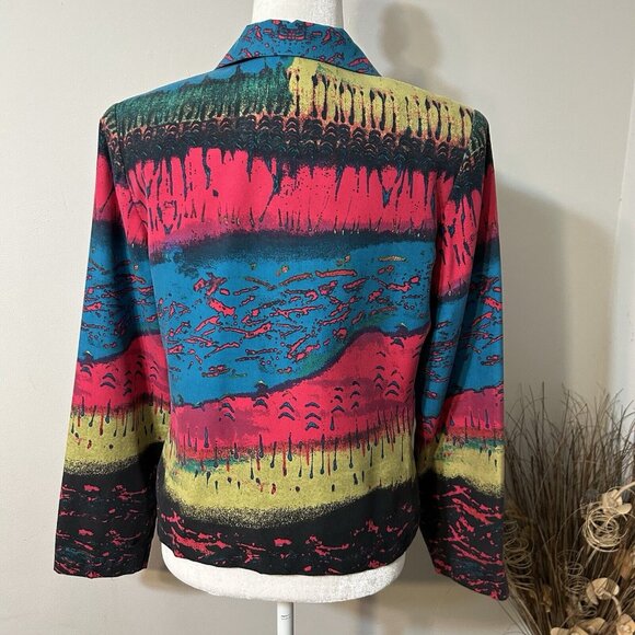 Nancy Bolen City Girl Women Multicolor 100% Silk Button Up Jacket Sequins Sz S - Picture 2 of 6